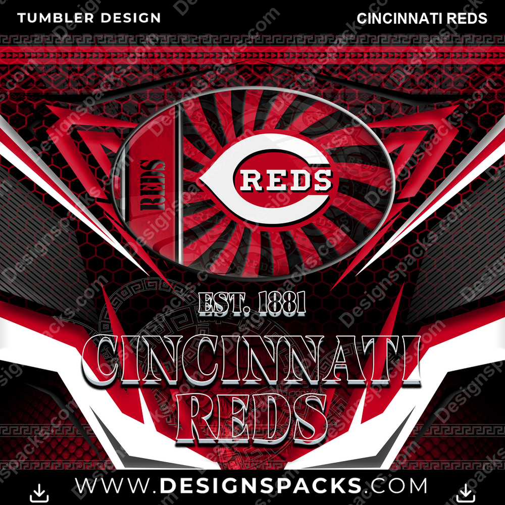 Baseball Tribal Cincinnati Reds Tumbler Digital Wrap Design