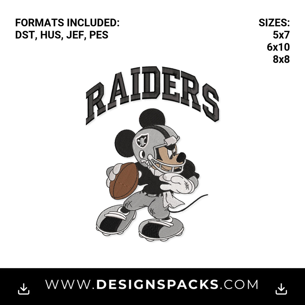 Mickey Mouse Las Vegas Raiders Football Embroidery Design - Instant digital download pattern at Designspacks.com