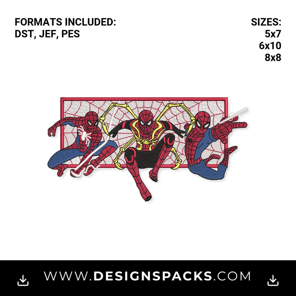 Spider-Man Trio Web Frame Embroidery Design - Instant digital download pattern at Designspacks.com