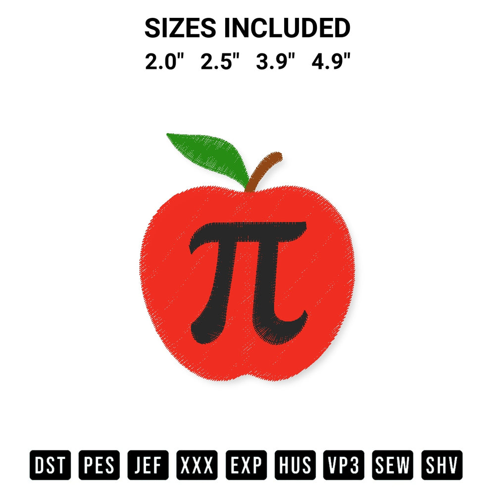 Download the Red Apple Pi Embroidery Design machine embroidery design exclusively at Designspacks.com. Premium digitized pattern for apparel and DIY crafts. Available sizes: 2.0", 2.5", 3.9", 4.9".