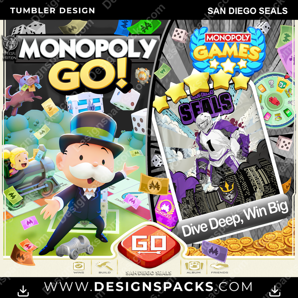 Lacrosse Monopoly Go! San Diego Seals Tumbler Digital Wrap Design