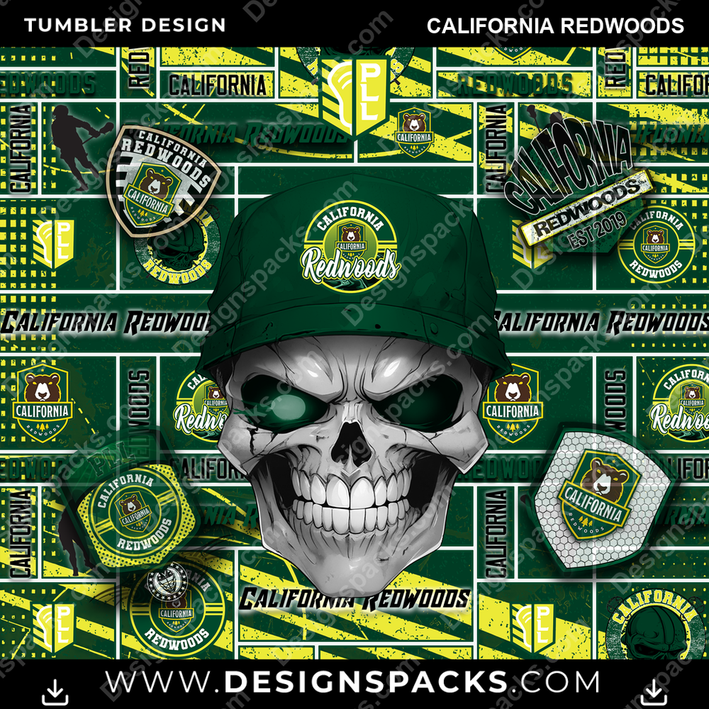 Lacrosse Skull California Redwoods Tumbler Digital Wrap Design