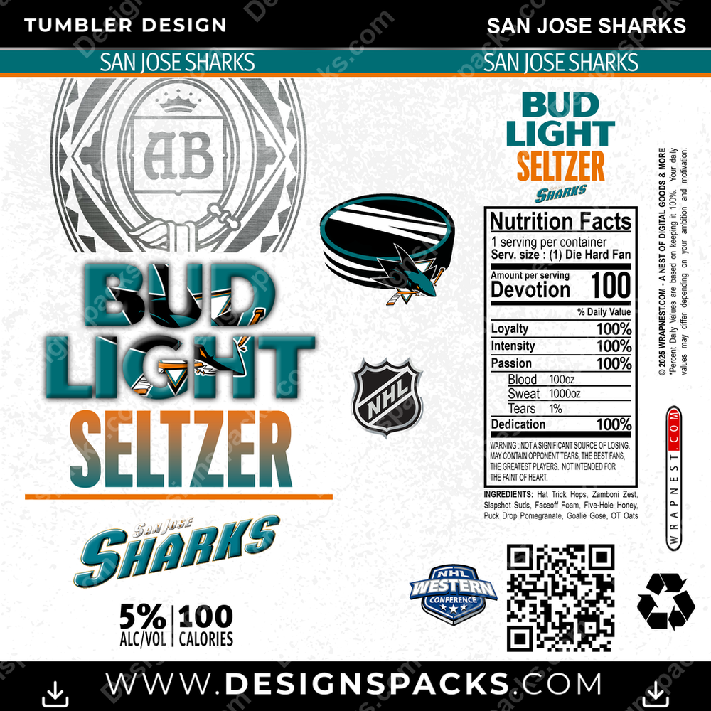 Hockey Bud Light Seltzer San Jose Sharks NHL Hockey Tumbler Digital Wrap Design Download