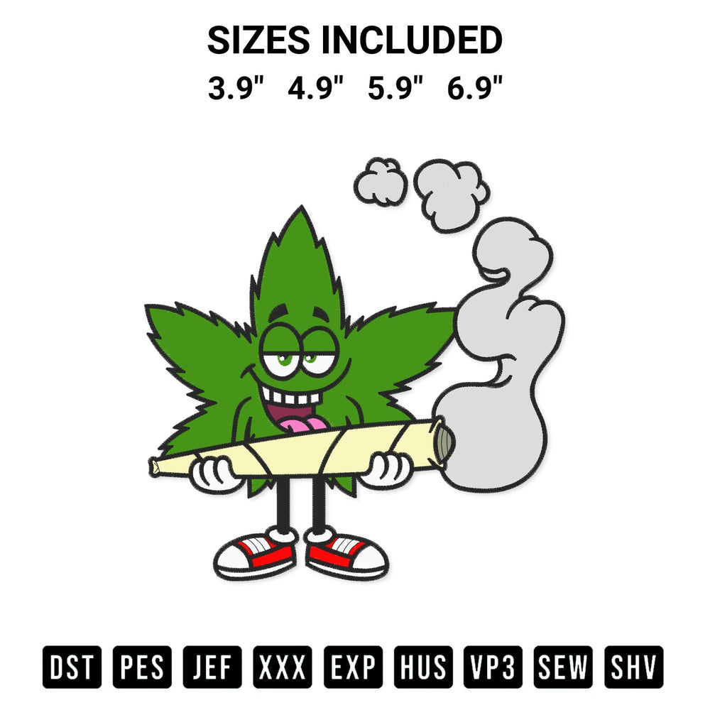 Get the Marijuana Leaf Cartoon Embroidery Design embroidery design for your custom crafts! Premium digitized files available for instant download at Designspacks.com. Available sizes: 3.9", 4.9", 5.9", 6.9".
