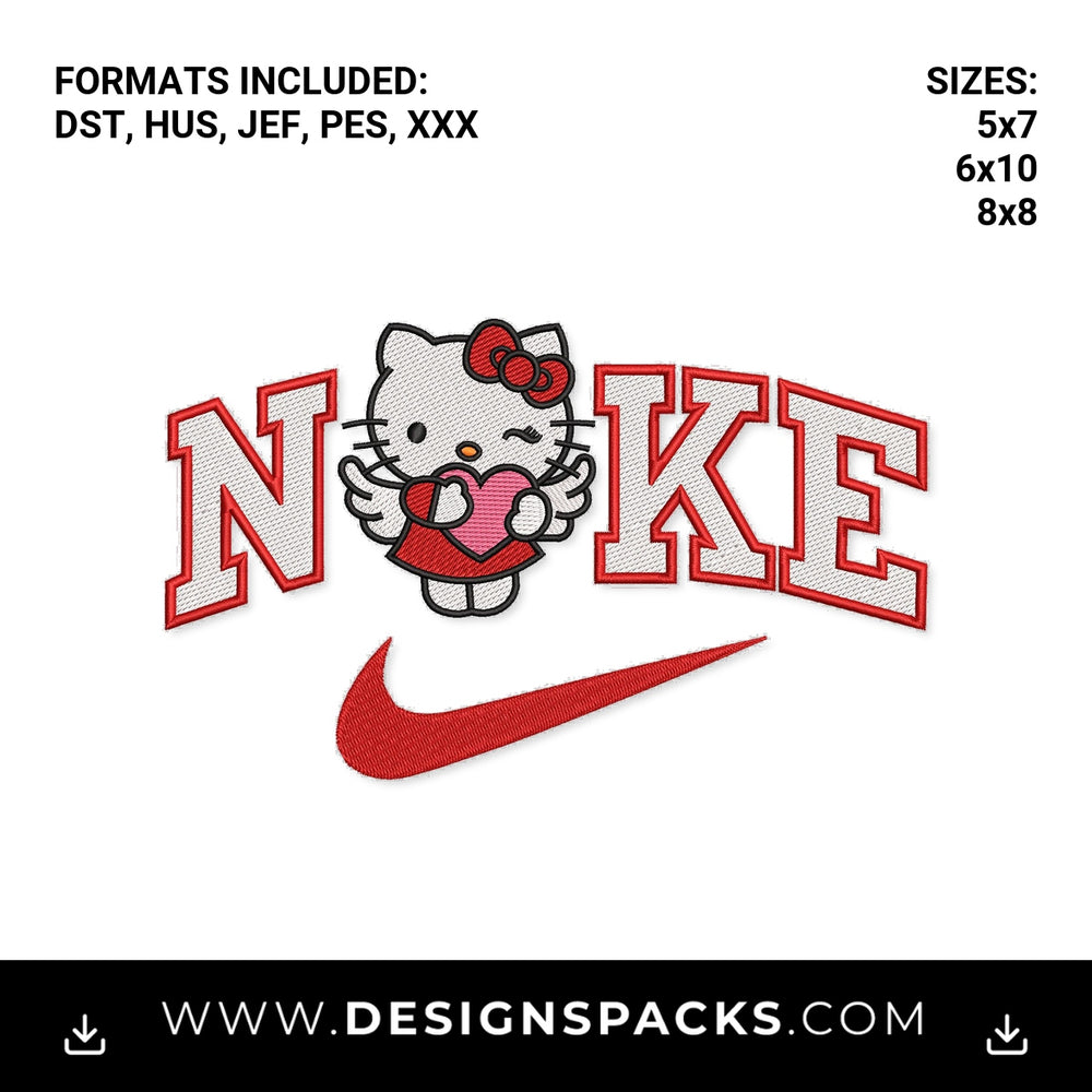 Hello Kitty Heart Nike Swoosh Logo Embroidery Design - Instant digital download pattern at Designspacks.com