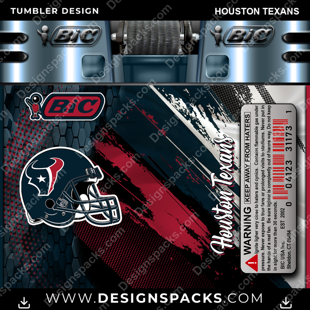 Football BIC Lighter Houston Texans Tumbler Digital Wrap Design