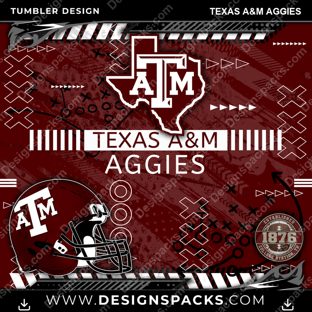 College Sport Xs & Os Texas A&M Aggies Tumbler Digital Wrap Design