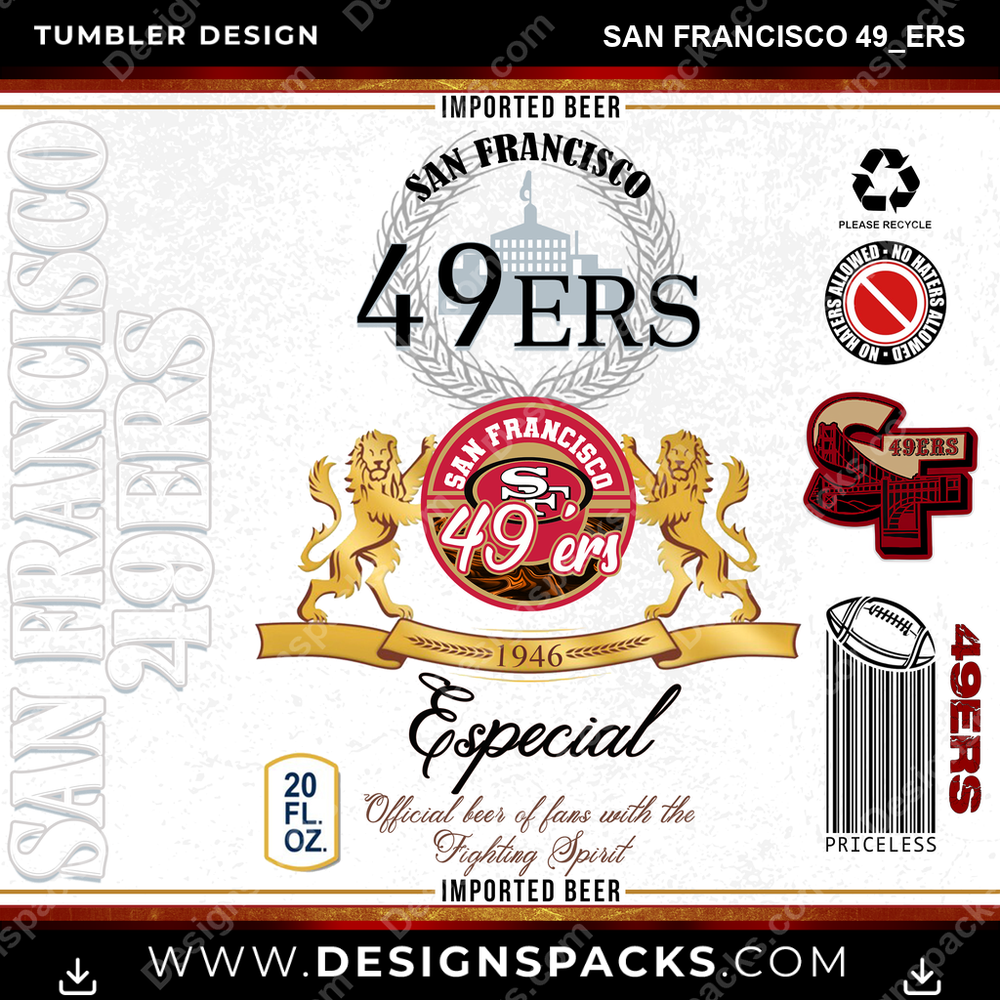 Football Modelo San Francisco 49ers Tumbler Digital Wrap Design