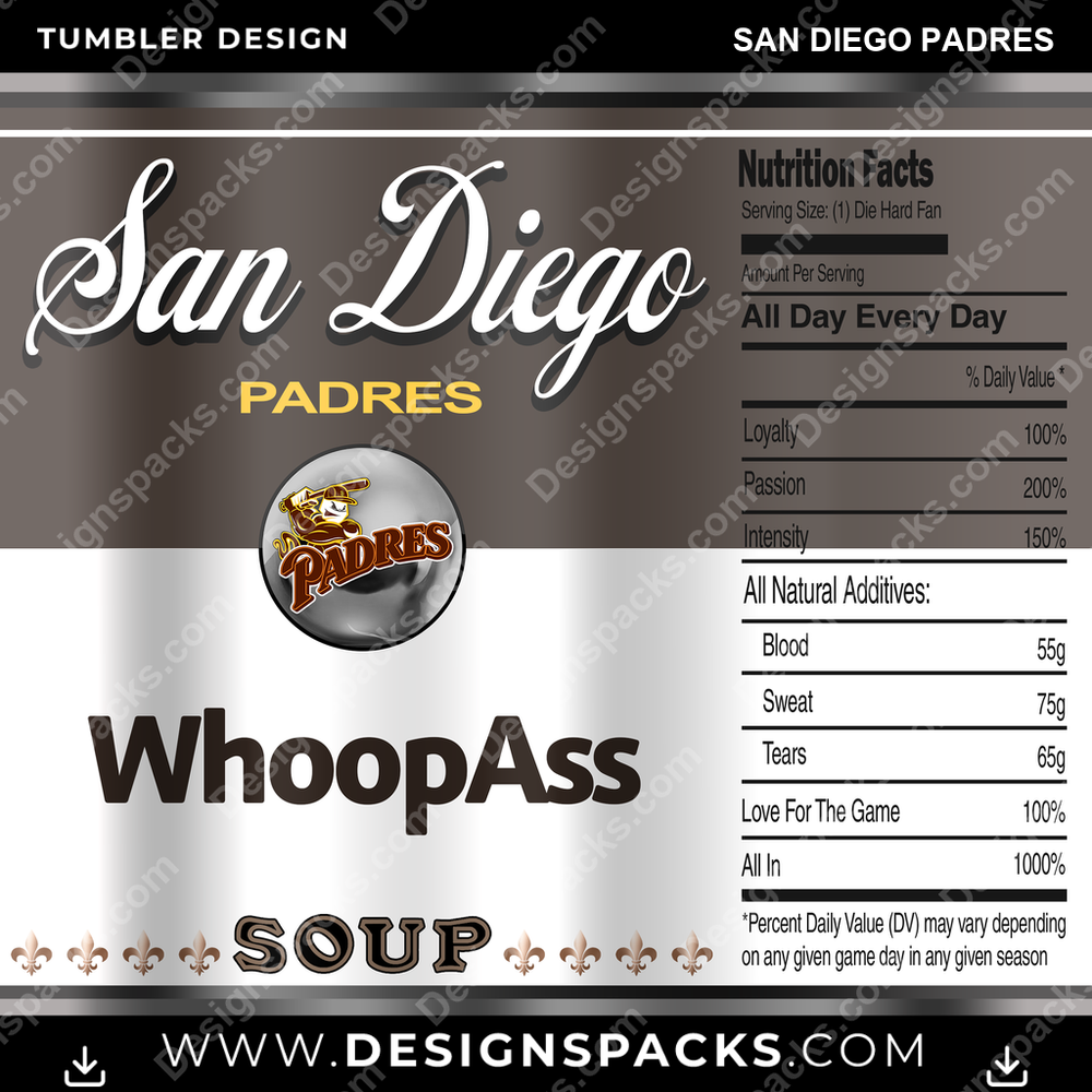 Baseball Soup Can San Diego Padres Tumbler Digital Wrap Design