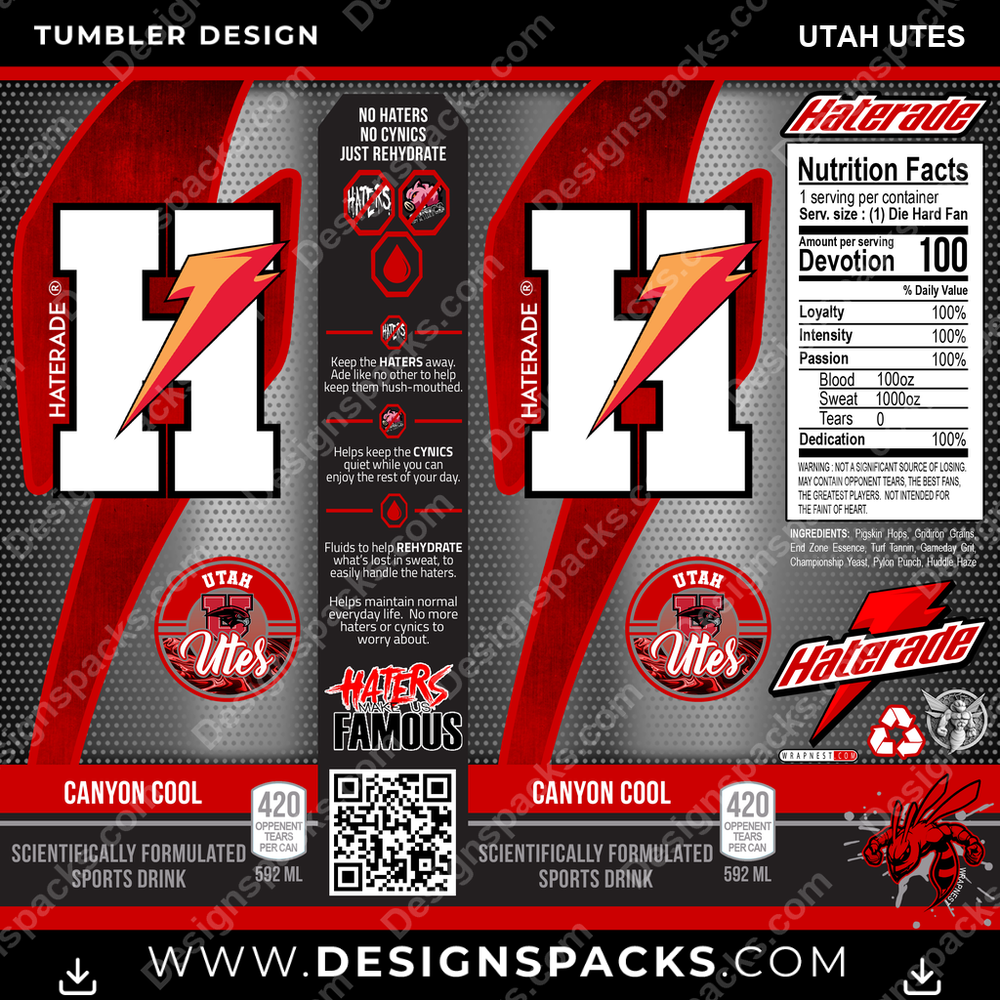 College Sport Haterade Utah Utes NCAA College Sport Tumbler Digital Wrap Design Download
