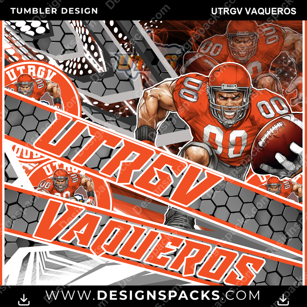 College Sport Fathead UTRGV Vaqueros Tumbler Digital Wrap Design