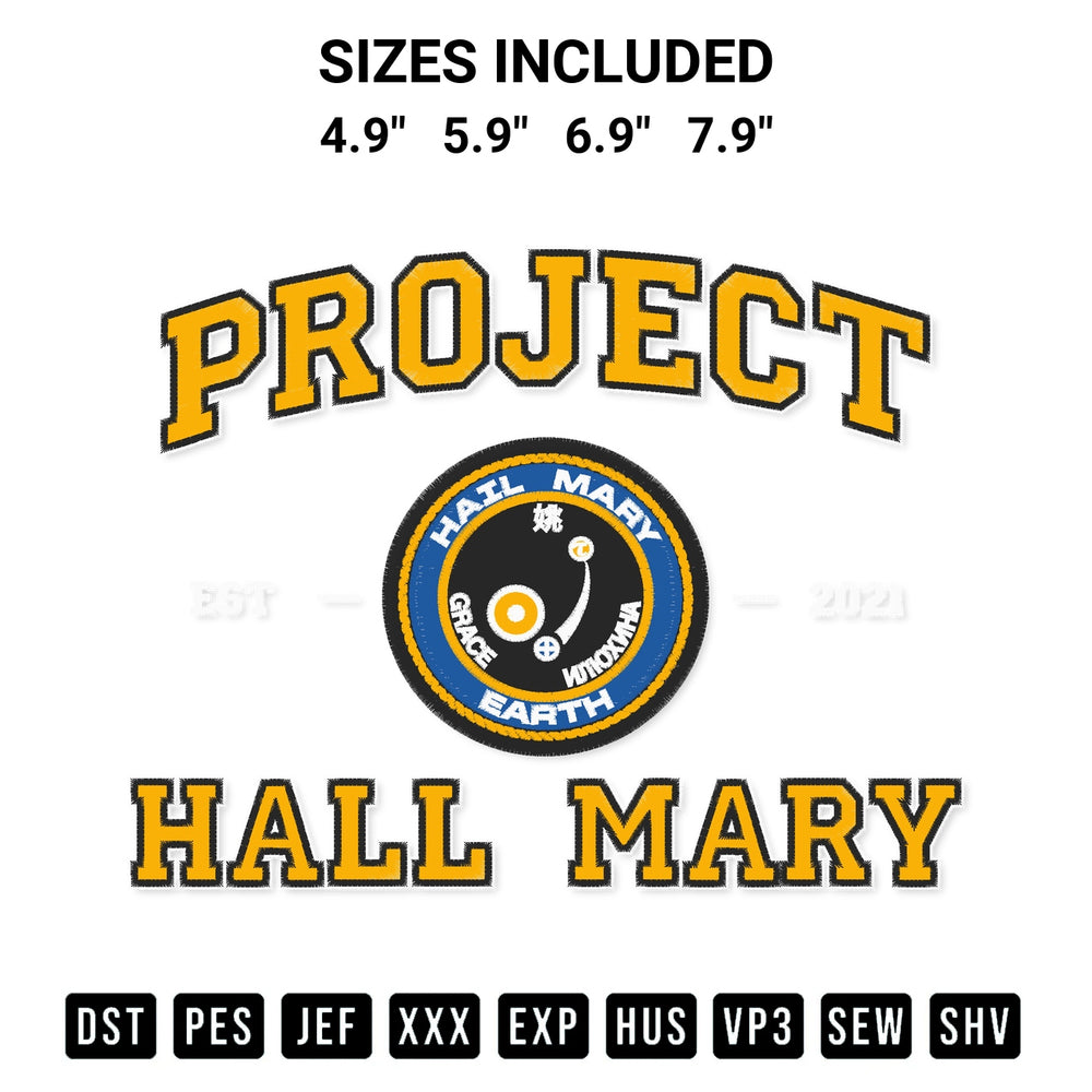 Add a unique touch to your apparel with the Erid Planet Project Hail Mary Est 2021 Embroidery Design embroidery file. Premium instant download available now on Designspacks.com. Available sizes: 4.9", 5.9", 6.9", 7.9".