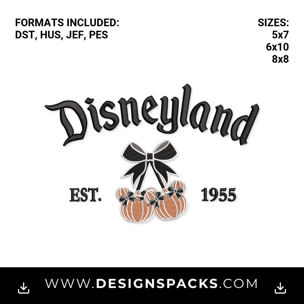 Disneyland Est. 1955 Pumpkin Cherries Embroidery Design - Instant digital download pattern at Designspacks.com