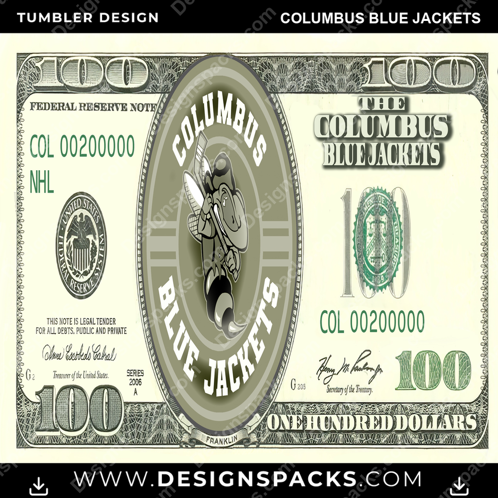 Ice Hockey 100 Dollar Bill Columbus Blue Jackets NHL Hockey Tumbler Digital Wrap Design Download