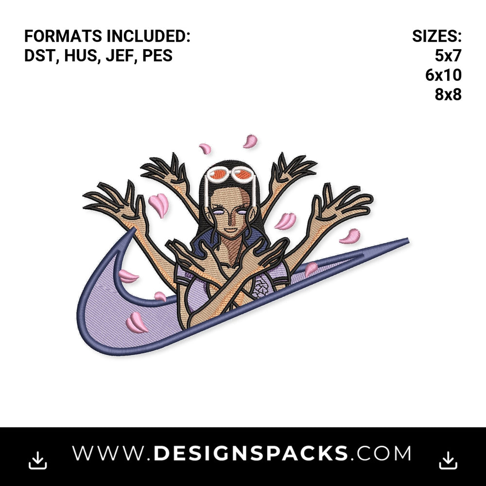 Anime Nico Robin Sakura Swoosh Embroidery Design - Instant digital download pattern at Designspacks.com