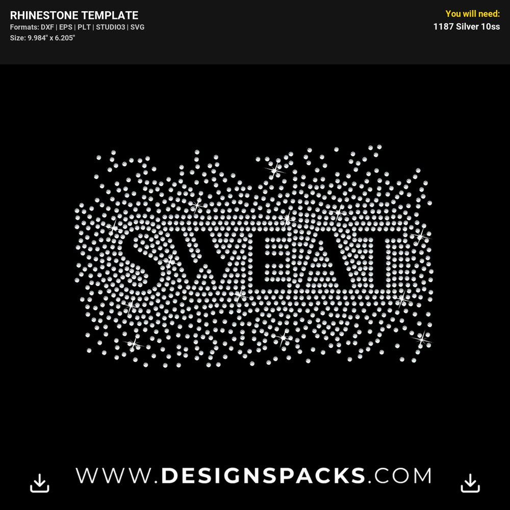 Sweat Fitness Workout Gym Rhinestone Digital Template