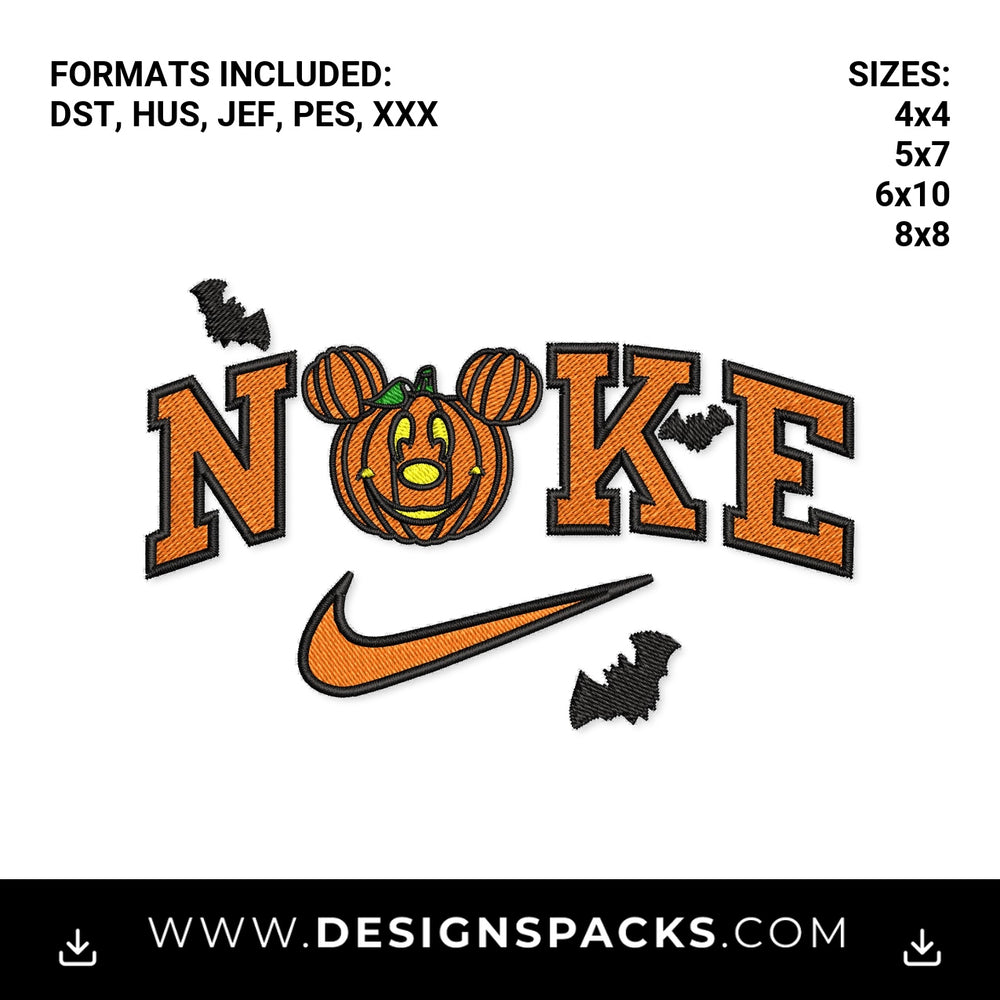 Halloween Mouse Pumpkin Swoosh Embroidery Design - Instant digital download pattern at Designspacks.com