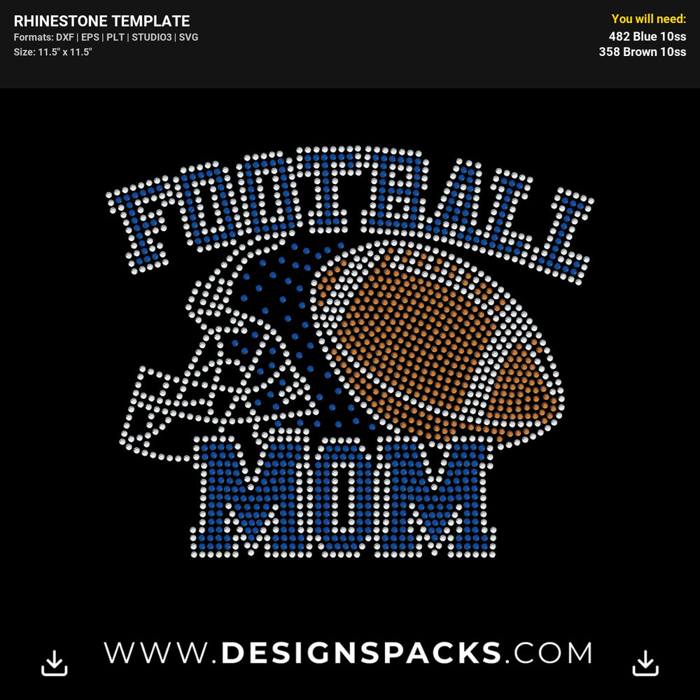 Football Mom Helmet Ball Rhinestone Digital Template