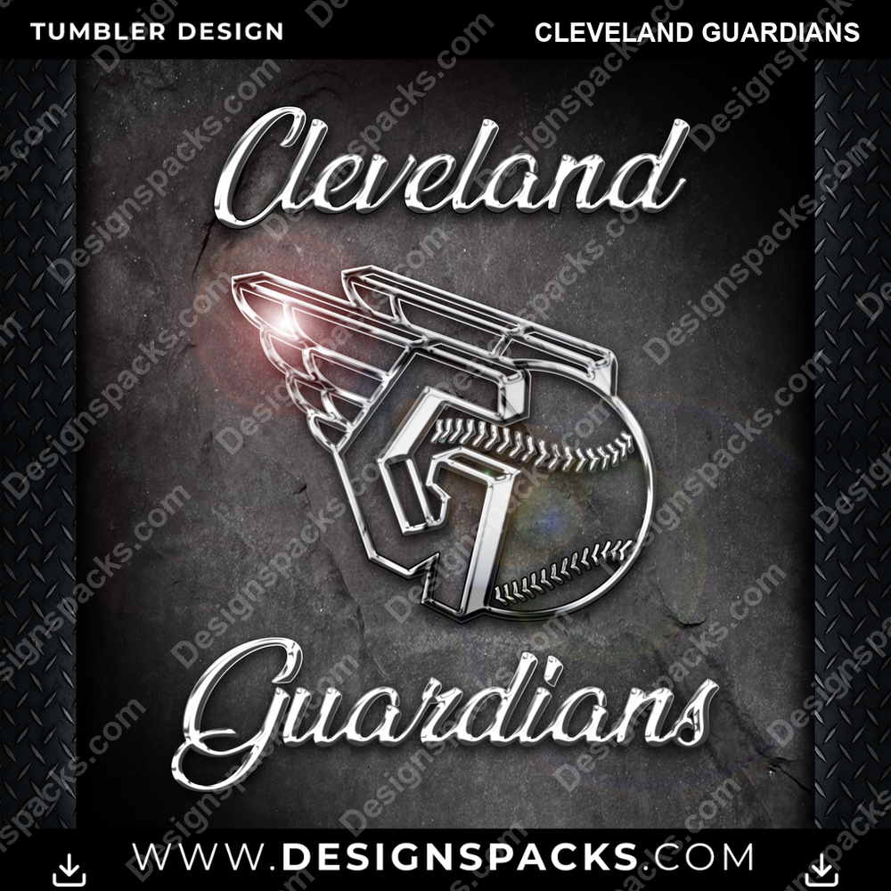 Baseball Chrome Cleveland Guardians Tumbler Digital Wrap Design