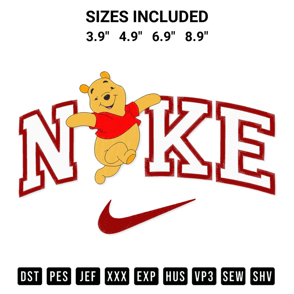 Stitch like a pro with the Nike Disney Winnie Embroidery Design embroidery pattern from Designspacks.com. High-quality digital machine embroidery file. Available sizes: 3.9", 4.9", 6.9", 8.9".