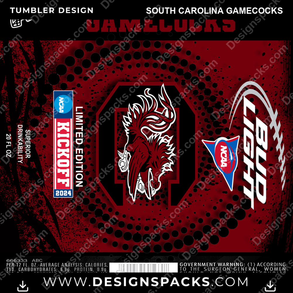 College Sport Bud South Carolina Gamecocks Tumbler Digital Wrap Design