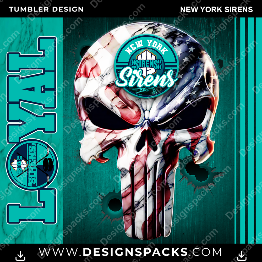 Hockey Skull New York Sirens Tumbler Digital Wrap Design