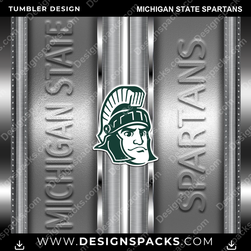 College Sport Metallic Michigan State Spartans NCAA College Sport Tumbler Digital Wrap Design Download
