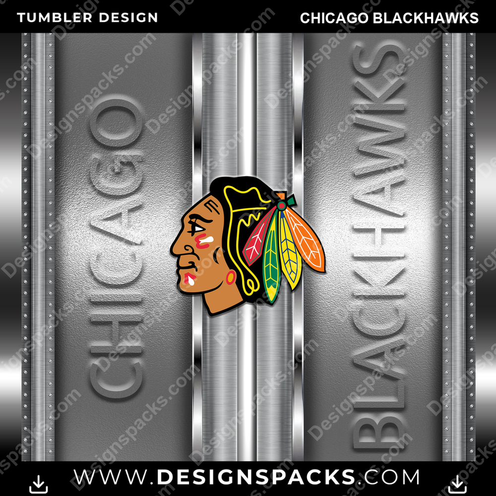 Ice Hockey Metallic Chicago Blackhawks Tumbler Digital Wrap Design