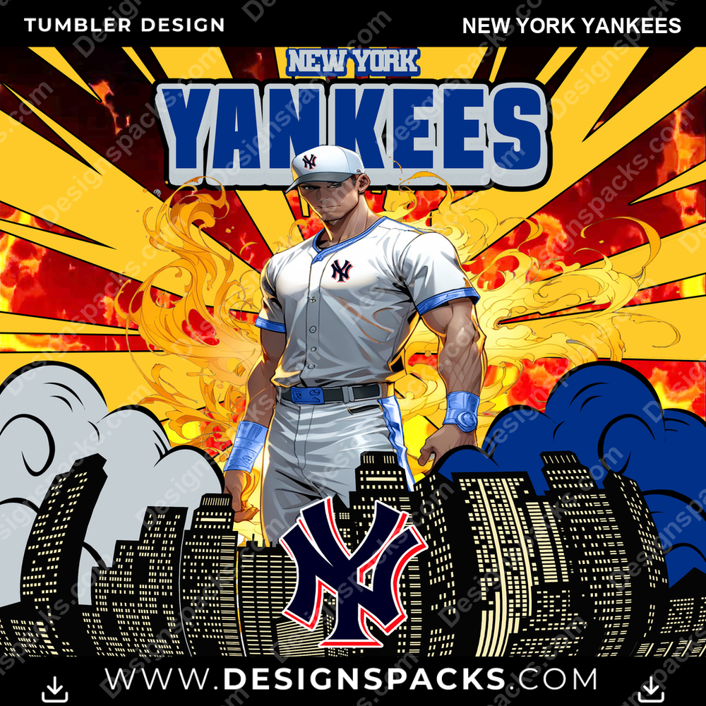 Diseño digital envolvente de vaso con cómic de béisbol de los New York Yankees