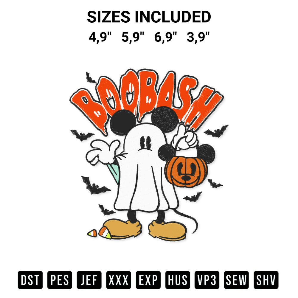 Stitch like a pro with the Disney Mickey Boo Bash Halloween Mouse Ghost Pumpkin Bat Spooky Halloween Logo Embroidery Design embroidery pattern from Designspacks.com. High-quality digital machine embroidery file. Available sizes: 4,9", 5,9", 6,9", 3,9".
