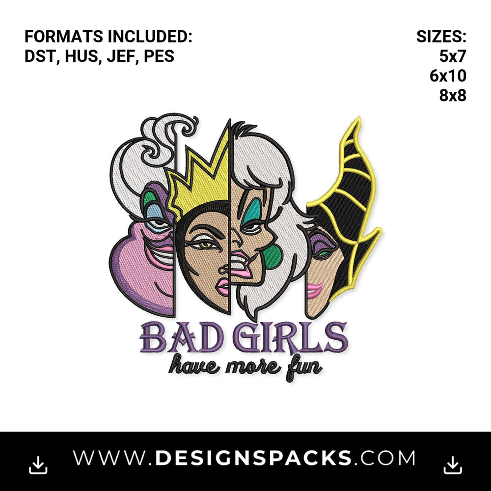 Disney Villains Bad Girls Have More Fun Embroidery Design - Instant digital download pattern at Designspacks.com