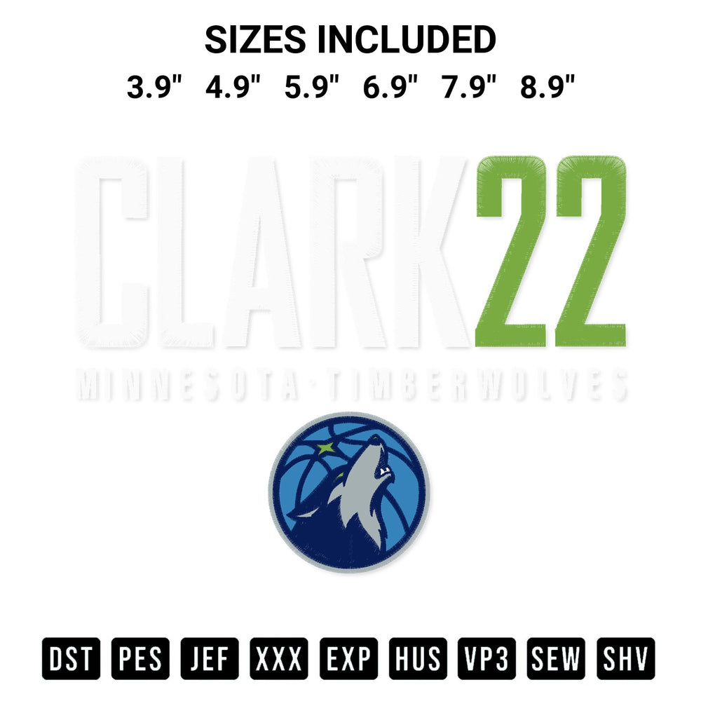 Looking for the perfect pattern? Download the Jaylen Clark 22 Minnesota Timberwolves Embroidery Design embroidery design today at Designspacks.com. Crisp, clean stitching guaranteed. Available sizes: 3.9", 4.9", 5.9", 6.9", 7.9", 8.9".