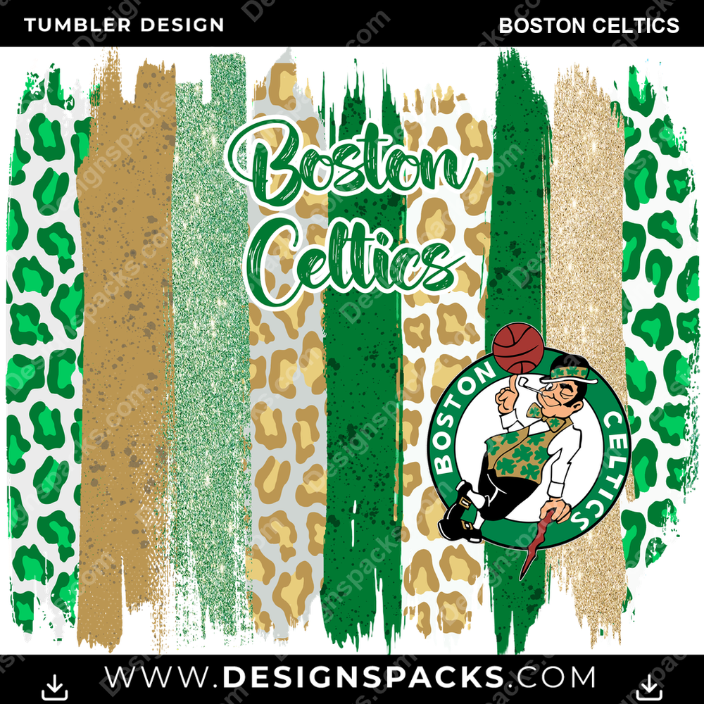 Basketball Brush Strokes Boston Celtics Tumbler Digital Wrap Design