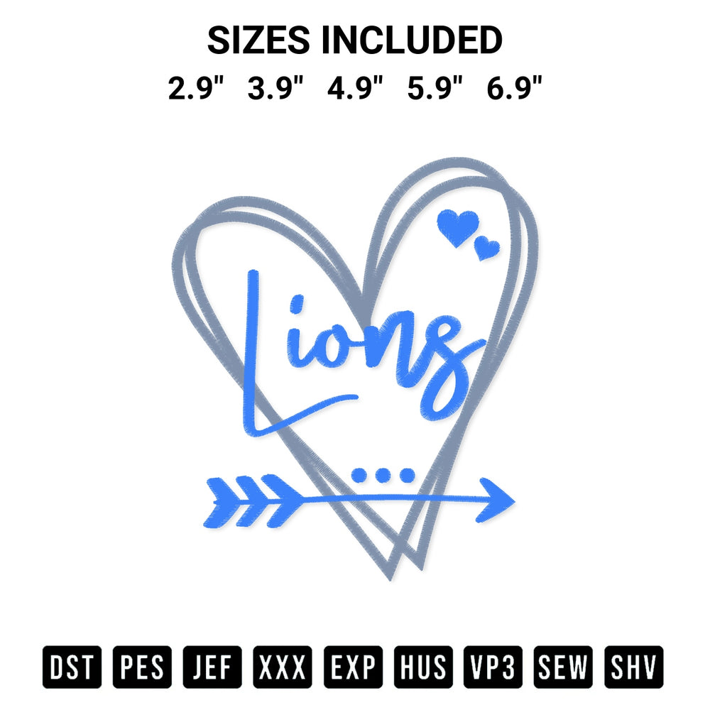 Looking for the perfect pattern? Download the Detroit Lions Heart Embroidery Design embroidery design today at Designspacks.com. Crisp, clean stitching guaranteed. Available sizes: 2.9", 3.9", 4.9", 5.9", 6.9".
