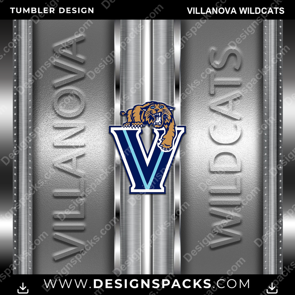 College Sport Metallic Villanova Wildcats NCAA College Sport Tumbler Digital Wrap Design Download