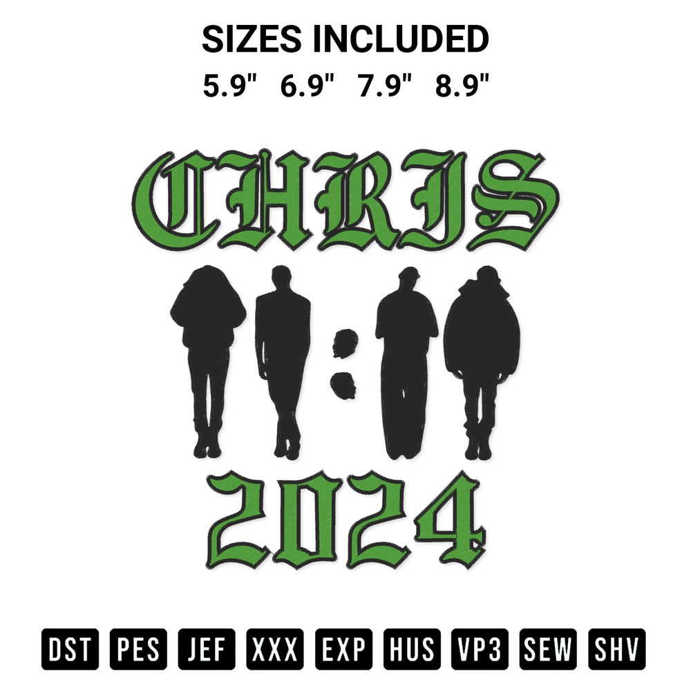 Download the 11 11 Chris 2024 Embroidery Design machine embroidery design exclusively at Designspacks.com. Premium digitized pattern for apparel and DIY crafts. Available sizes: 5.9", 6.9", 7.9", 8.9".