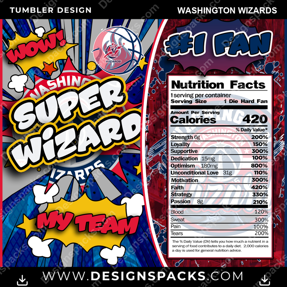 Basketball Super Team Washington Wizards Tumbler Digital Wrap Design