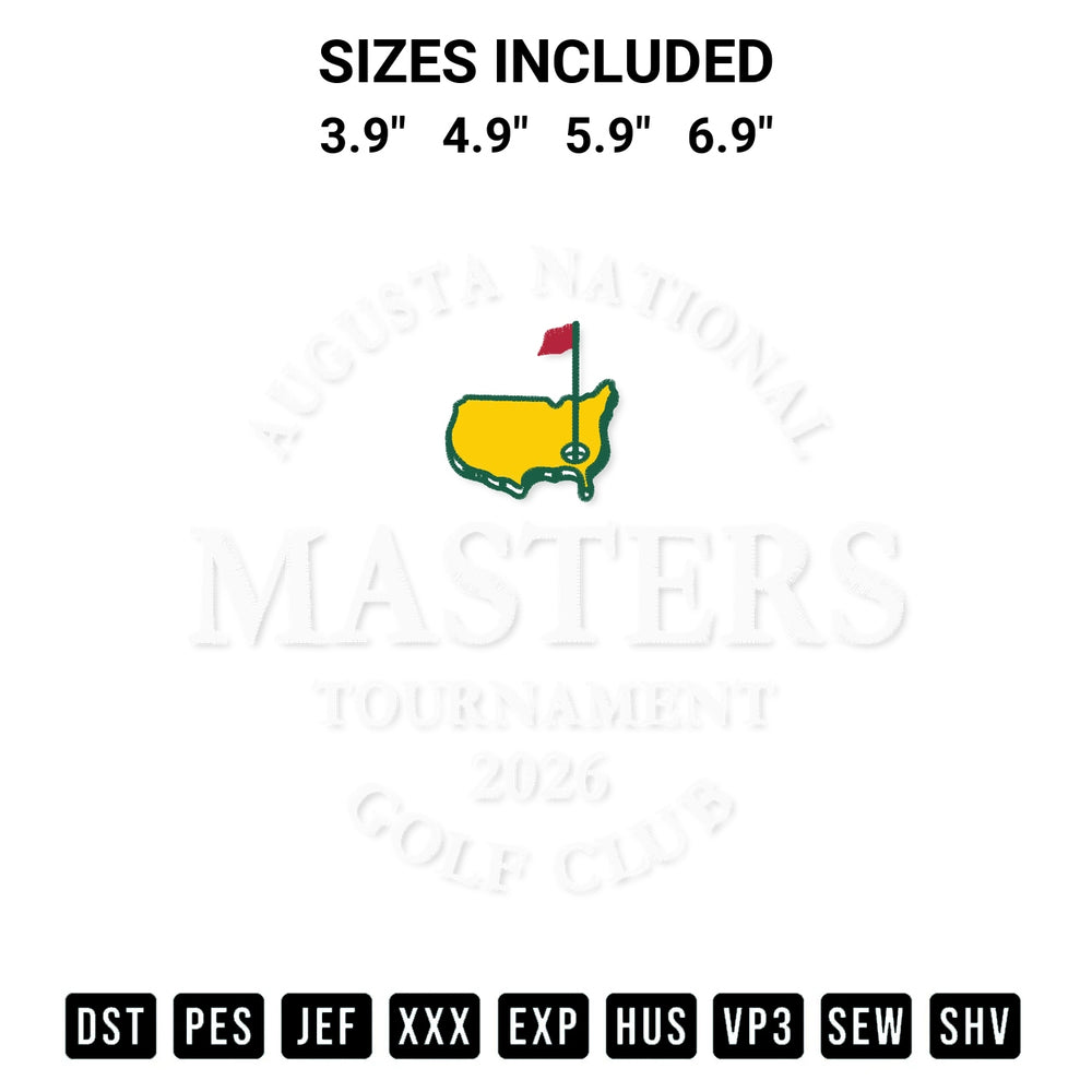 Transform your fabrics with the Masters Tournament Augusta National Golf Club 2026 Embroidery Design embroidery design. Instant access to premium digitized patterns at Designspacks.com. Available sizes: 3.9", 4.9", 5.9", 6.9".