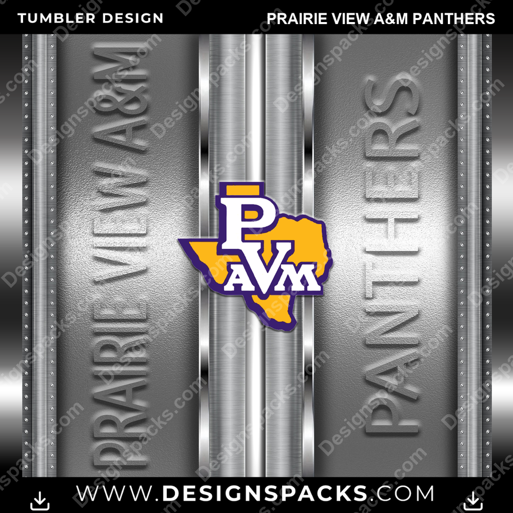College Sport Metallic Prairie View A&M Panthers NCAA College Sport Tumbler Digital Wrap Design Download