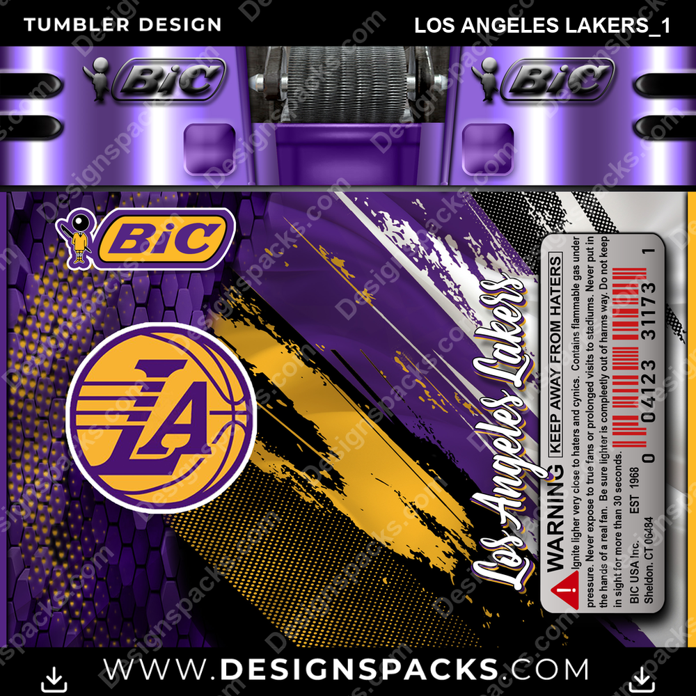 Basketball BIC Lighter Los Angeles Lakers_1 Tumbler Digital Wrap Design