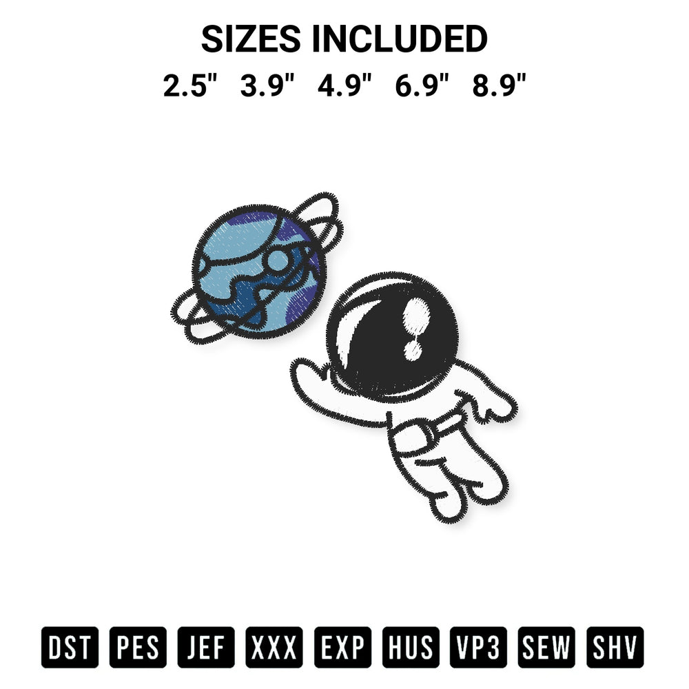 Stitch like a pro with the Cute Astronaut Space 1 Embroidery Design embroidery pattern from Designspacks.com. High-quality digital machine embroidery file. Available sizes: 2.5", 3.9", 4.9", 6.9", 8.9".