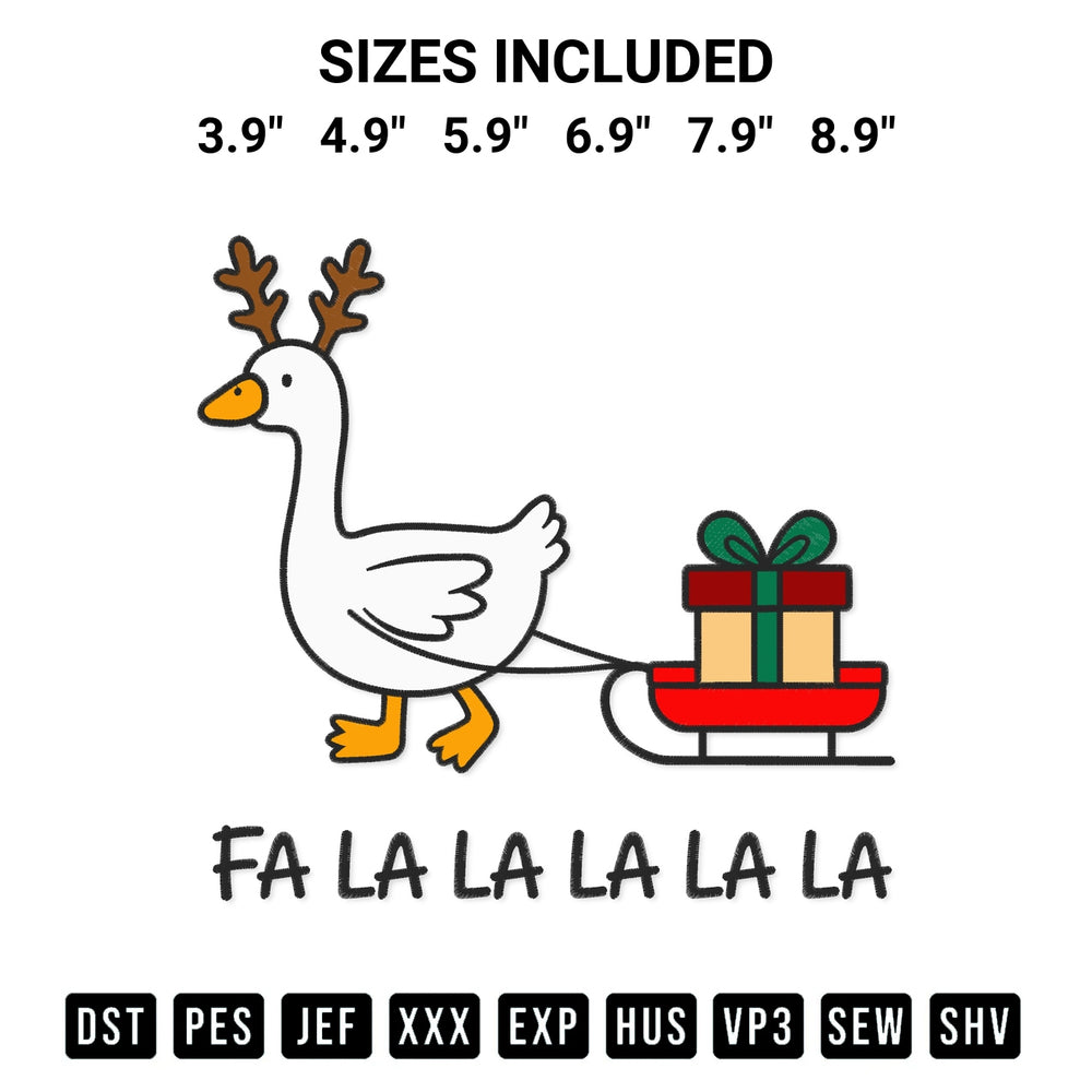 Elevate your next project with our Fa La La La La La Christmas Goose Embroidery Design embroidery file. Shop high-quality digital patterns instantly at Designspacks.com. Available sizes: 3.9", 4.9", 5.9", 6.9", 7.9", 8.9".