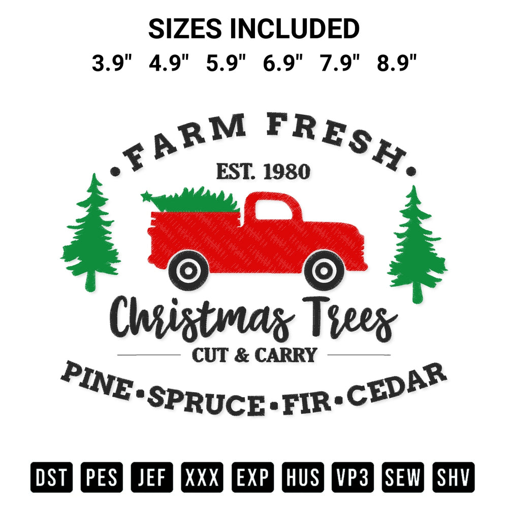 Transform your fabrics with the Christmas Tree Truck Embroidery Design embroidery design. Instant access to premium digitized patterns at Designspacks.com. Available sizes: 3.9", 4.9", 5.9", 6.9", 7.9", 8.9".