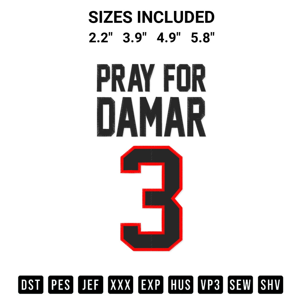 Transform your fabrics with the Pray For Damar 3 Damar Hamlin We Are With You Damar Embroidery Design embroidery design. Instant access to premium digitized patterns at Designspacks.com. Available sizes: 2.2", 3.9", 4.9", 5.8".