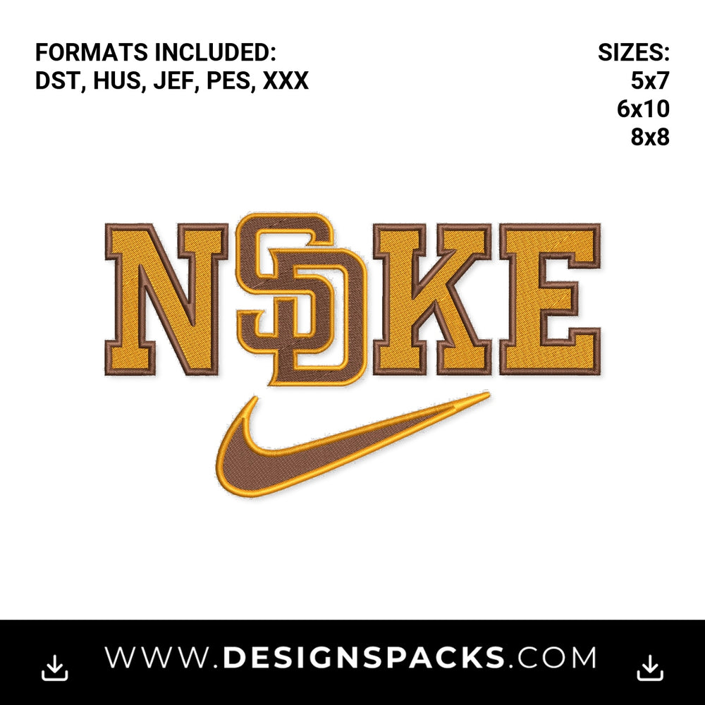 San Diego Padres Nike Swoosh Embroidery Design - Instant digital download pattern at Designspacks.com