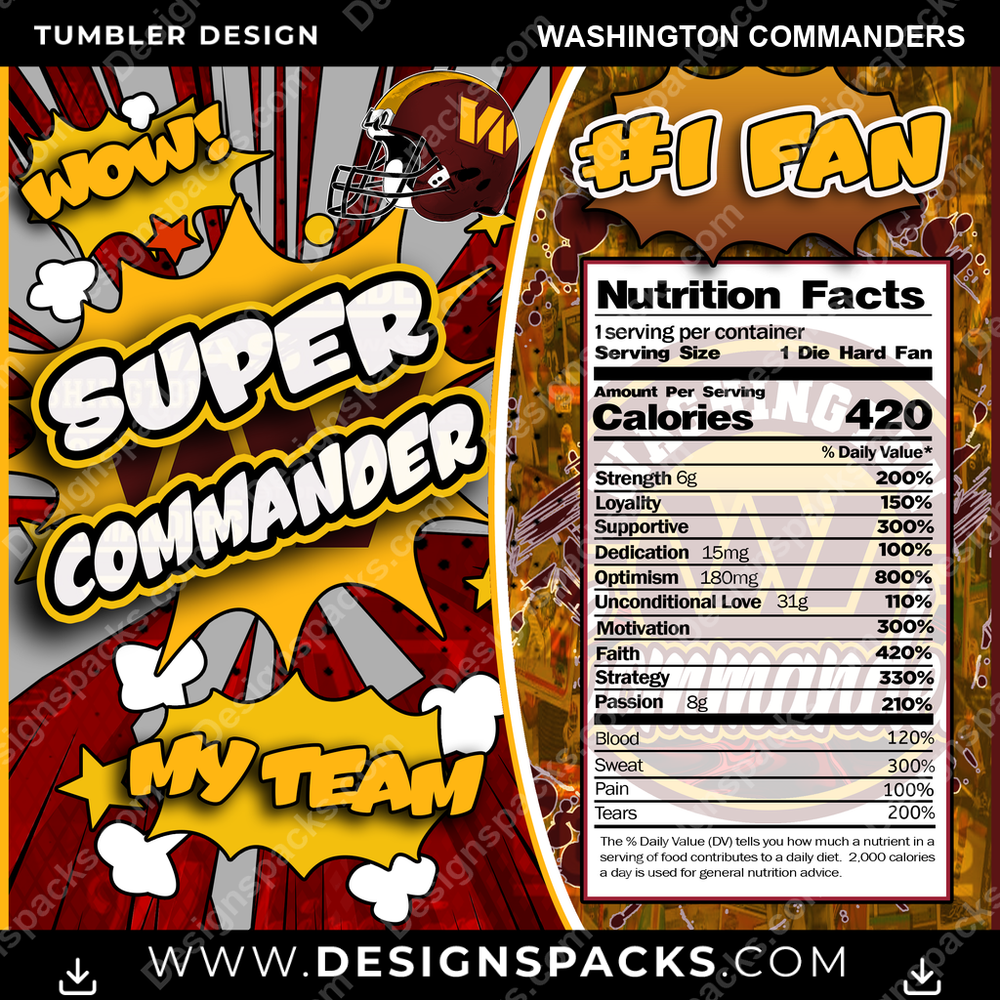 Diseño digital de envoltura para vaso termo del Super Equipo de Fútbol Americano Washington Commanders