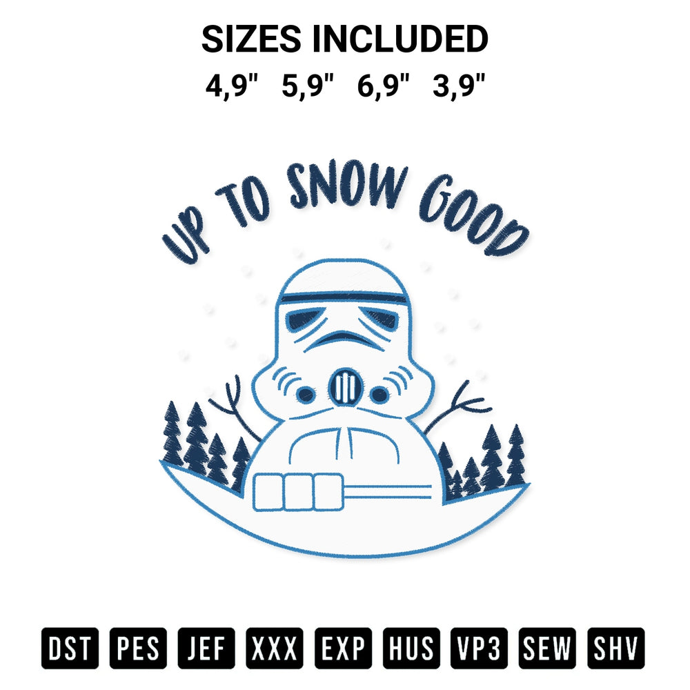 Shop the Star Wars Stormtrooper Snowman Christmas Up To Snow Good Embroidery Design machine embroidery pattern at Designspacks.com. Beautifully digitized for flawless stitching on any fabric. Available sizes: 4,9", 5,9", 6,9", 3,9".