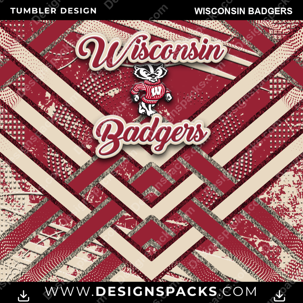 College Sport Glitter Stripe Wisconsin Badgers NCAA Tumbler Digital Wrap Design Download