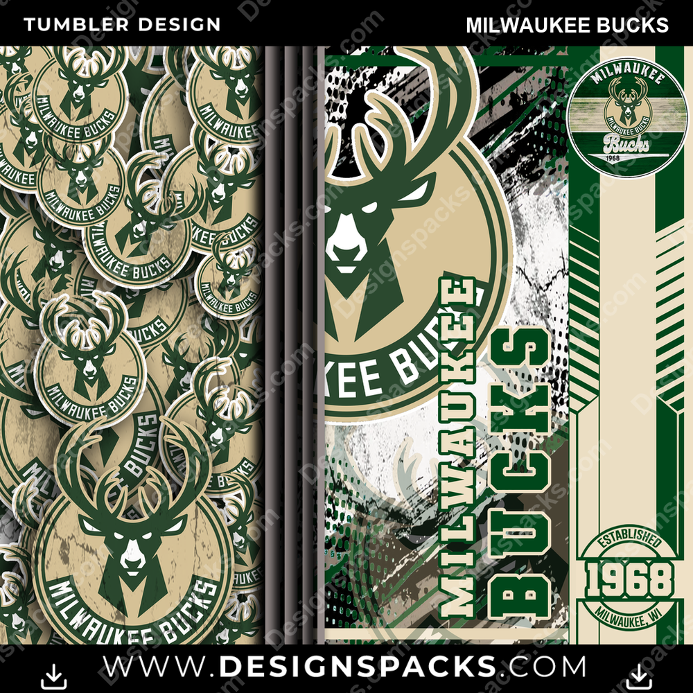 Basketball Sports Milwaukee Bucks NBA Basketball Tumbler Digital Wrap Design Download