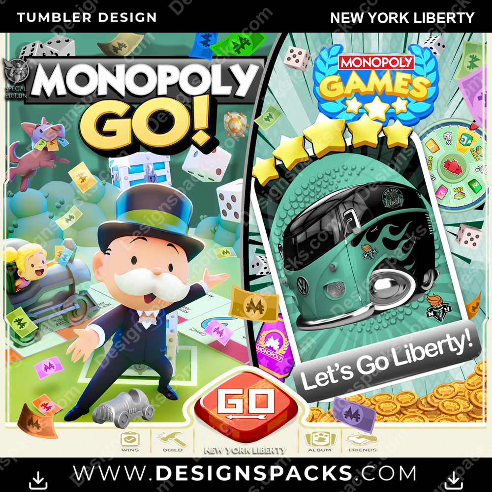 Basketball Monopoly Go! New York Liberty NBA Basketball Tumbler Digital Wrap Design Download